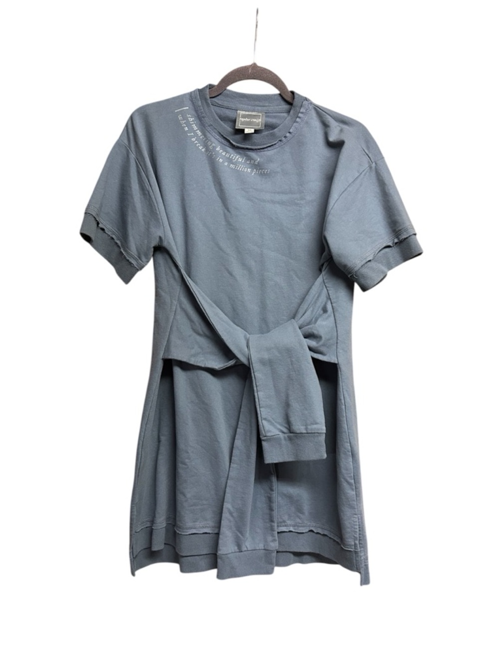 Taylor Swift Slate Blue Short-Sleeve Knit Mirrorball Mini Dress with Waist Tie